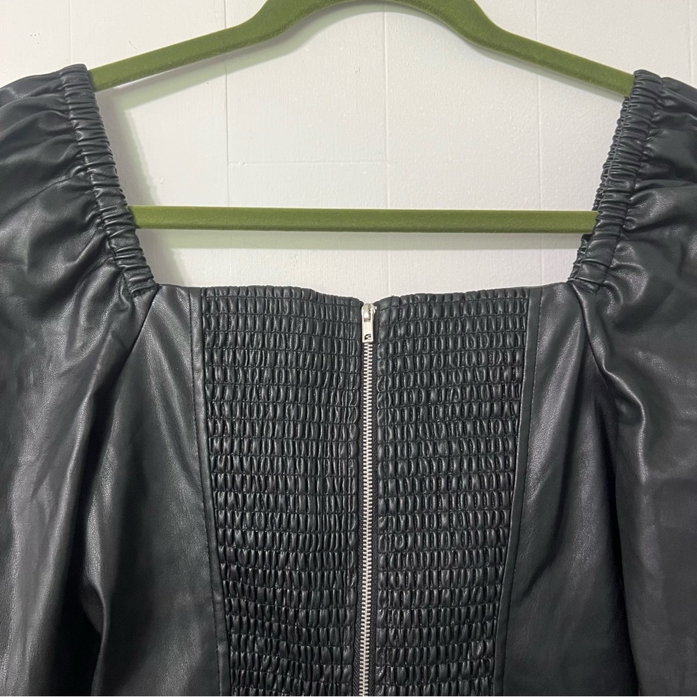 Avec Les Filles Vegan Leather Black Party Moto Puff Sleeve Mini Dress Size S - Picture 9 of 13